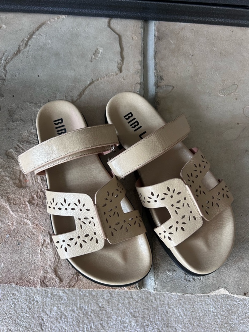 Bibi Lou Women's Cream Laser-Cut Comfort Sandals